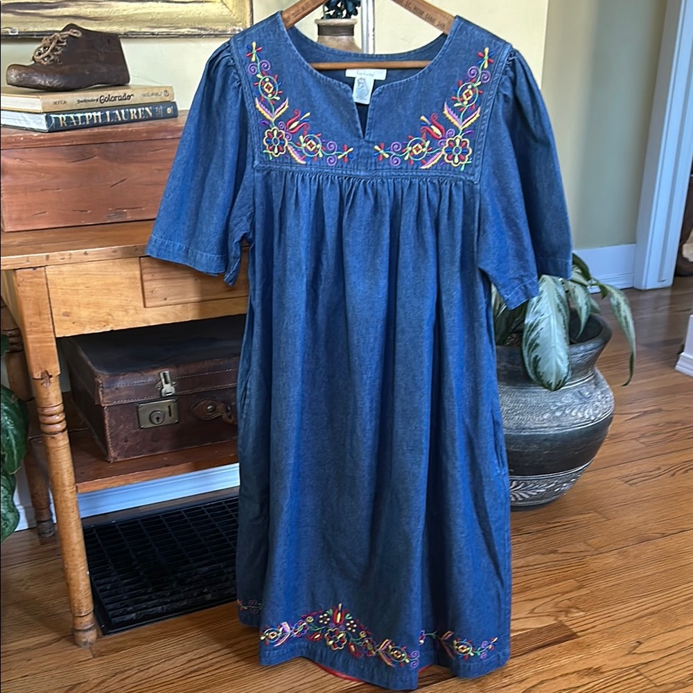 VINTAGE Bechamel Denim Embroidered Chambray Dress